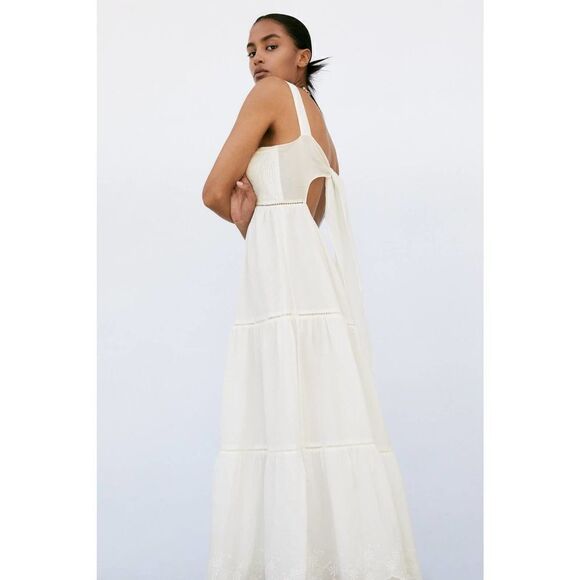 ZARA PINTUCK MIDI DRESS ECRU NEW - Picture 3 of 9